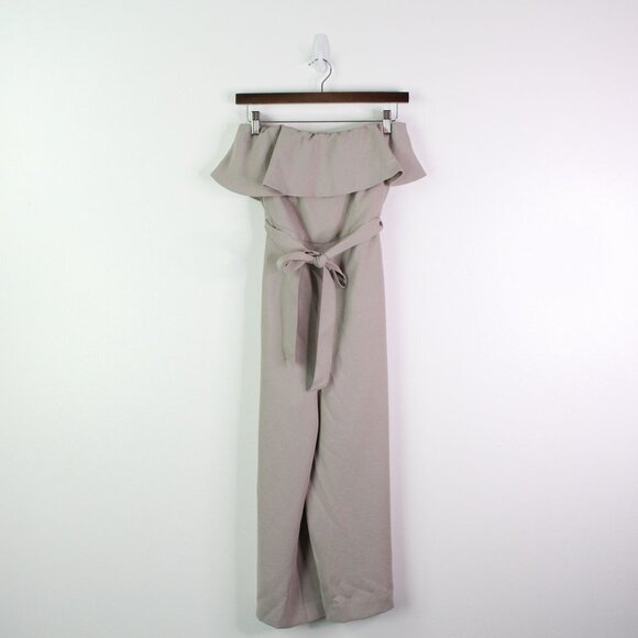 Babaton Strapless Ruffle Jumpsuit Taupe 2 - Picture 2 of 10